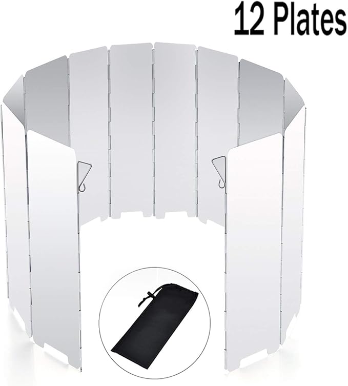 RioRand Folding Ultralight Camping Stove Windscreen Portable Backpacking Stove Windshield, Backpack Windscreen for Butane/Backpacking Stoves, Camp Windshield for Outdoor Camping, Hiking, BBQ 12 Plates