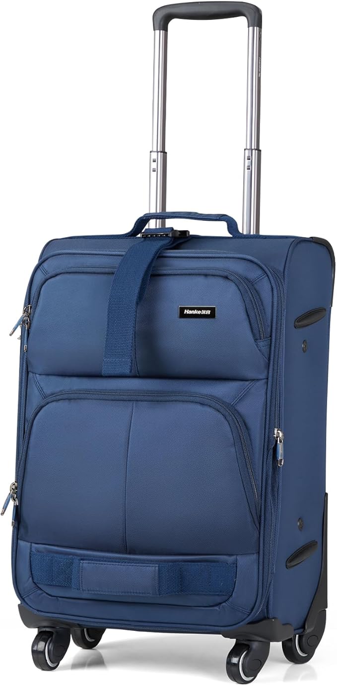 Hanke 20 Inch Softside Expandable Carry On Luggage with Spinner Wheels, Rolling Suitcase Travel Luggage with TSA Approved Luggage,Blue