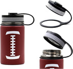 12 oz Football Water Bottle, Sports Cup Flask Metal Thermal Travel Mug with 2 Lids, Stainless Steel Double Wall Vacuum Insulated Leak Proof Water Bottles, Football Accessories Gifts for Mom Boys Girls