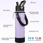BJPKPK 27oz Insulated Water Bottles with 3 Lids, Paracord Handle & Non-slip Boot, Stainless Steel Metal Water Bottle with Straw, BPA Free Thermo, Tumblers,Lavender