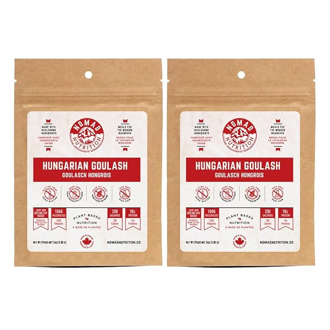 Nomad Nutrition Hungarian Goulash | Instant Freeze Dried Backpacking & Camping Food | Plant-Based, Non-GMO Hiking Meals with High-Energy, Vegan, Gluten-Free | 56g - 2 Pack
