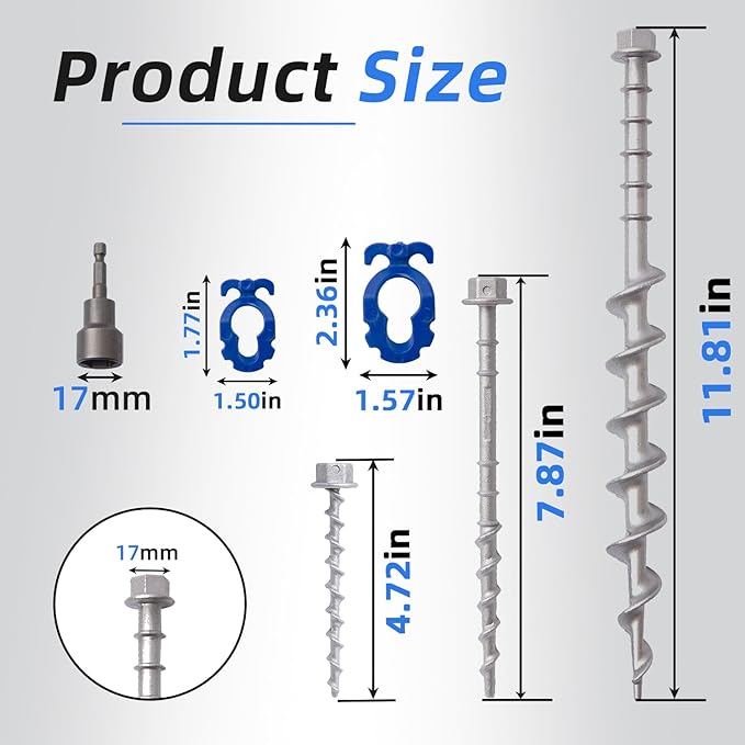 Homeon Wheels 18 Pcs Ground Anchors Aluminum Non-Rust Screw Cast Tent Stakes Heavy Duty Metal Anchors for Securing Animals, Tents, Canopies, Sheds, Car Ports, Swing Sets Outdoors Beach