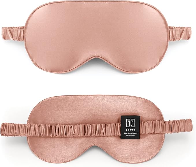 TAFTS Silk Sleep Mask - 22mm 100% Pure Mulberry 6A Silk & Blindfold, Soft Eye Masks, Lightweight, for Travel, Napping, Camping (Rose Gold)