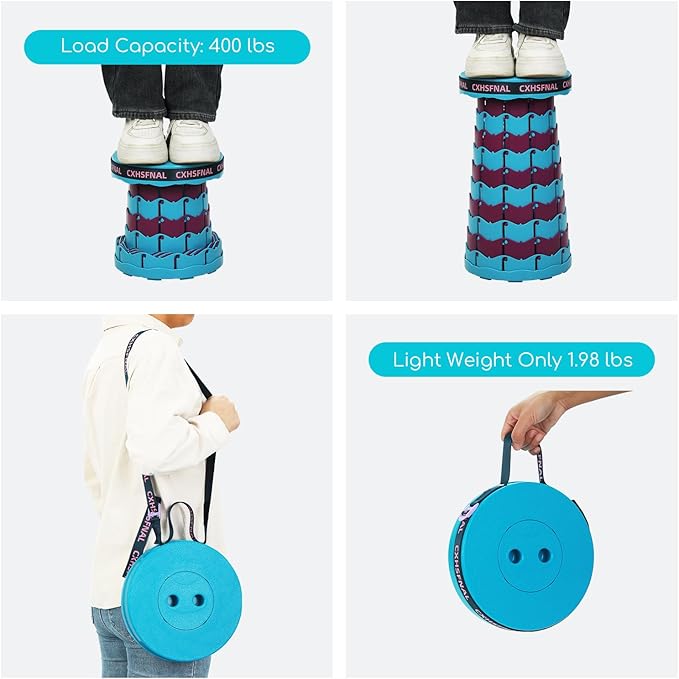 Upgraded 2 Pack Portable Collapsible Stool,Folding Camp Stool for Adults,Retractable Lightweight 400lbs Sturdy Height Adjustable for Fishing Hiking Camping Gardening Travel BBQ (Blue Purple)