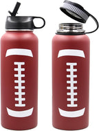 40 oz Football Water Bottle, Sports Cup Flask Metal Thermal Travel Mug with 2 Lids, Stainless Steel Double Wall Vacuum Leak Proof Insulated Water Jug, Football Accessories Gifts for Mom Men Boys Girls