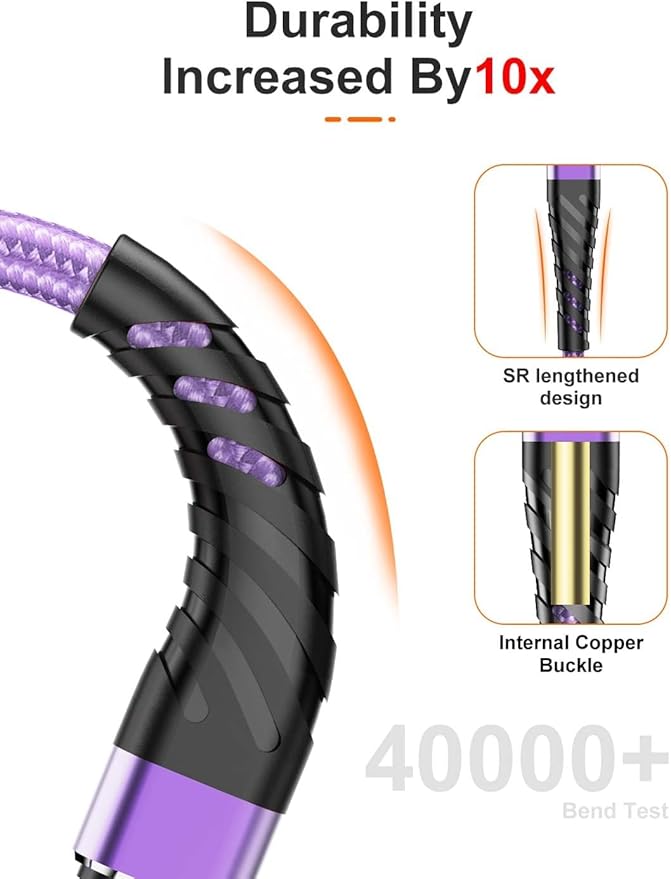 CyvenSmart (2 Pack) Long iPhone Charger 6ft for [MFi Certified], 6 Foot Lightning Cable Fast Charging Cord 6 Feet for iPhone 12/12 Pro/11/11 Pro/11 Pro Max/XS/XS Max/XR/X/8/8 Plus/7/7 Plus/6 Lavender