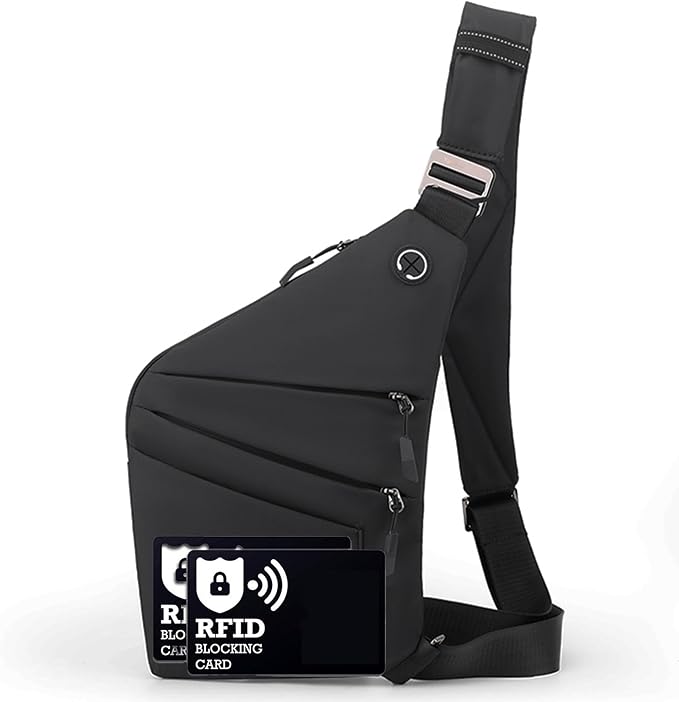 Anti Theft Crossbody Bags for Women Men, Multi-Pocket Shoulder Bag, Slim Sling Bags with 2 RFID Blocking Card