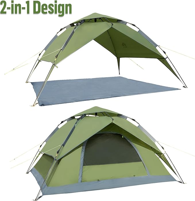 Night Cat Instant Popup Tents 2-3 Persons with Footprint Tarp Easy Setup Camping Tent with Rainfly Double Layers Waterproof Automatic Hydraulic Mechaism