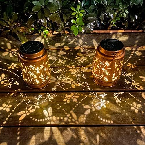 Dragonfly Birthday Gifts for Women Mom Grandma Solar Lanterns Outdoor Waterproof Garden Decor Metal Hanging LED Decorative Light for Patio Yard Lawn Backyard Front Porch Gardening Gifts