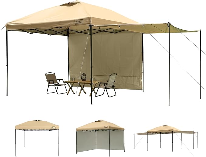 KAMPKEEPER 10x10 Easy Pop Up Canopy Tent with 2 Sidewalls, Instant Outdoor Shade Shelter with 2 PCS Removable 10FT Sun Walls, Quick Setup Waterproof and UV-Resistant for Patio, Camping, Backyard