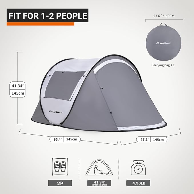 EchoSmile Instant Pop Up Camping Tent, 2/4/6 Person, Easy Setup Tent, Water Resistant Dome, Portable with Carry Bag