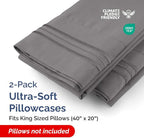King Pillow Cases Set of 2 - Ultra Soft Hotel Quality Pillowcase Covers - Luxury Comfy Bedding for Women, Men, Kids and Teens - Machine Washable Pillow Protectors - 2 Pieces Set - King Size Dark Grey