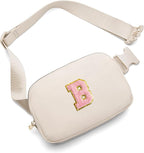 Gitus Belt Bag Fanny Pack Crossbody Bags with Initial Letter Patch Cute Stuff Birthday Gifts for Teenager Girls Trendy Preppy Stuff for Teen Girls(Beige-B)