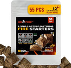 Fire Starter • 55 pcs Natural Fire Starters up to 12 Min Burn Time Firestarters for Indoor Fireplace, Campfires & Camping, Wood Stove, Grill
