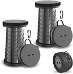 2-Pack Collapsible Stool & Carry Bag + Clips - Portable Folding Stool, Height Adjustable, Lightweight, Retractable Telescoping Camping Seat Travel Chair, Foldable Footrest - Max 400lbs
