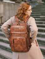 Travel Backpack for Women, Fits 17.0" Notebook, Stylish Lay-Flat Carry-on Vegan Leather Backpack with Luggage Strap for Travel and Daily Use