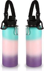 Volhoply Insulated Water Bottles Bulk 2 Pack, 40 oz Sports Bottle with Paracord Handle & Spout Lid, Double Walled Vacuum Water Cups with Wide Mouth,Reusable Hiking Water jug(Gradient Color,2 Set)
