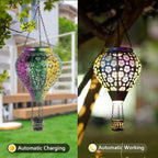 Stargarden Hot Air Balloon Solar Lantern, Flower Hollow Out Lanterns Decorative Outdoor, Colorful Hot Air Balloon Handmade Lighting Products, Metal Solar Hanging Lights Outdoor for Yard