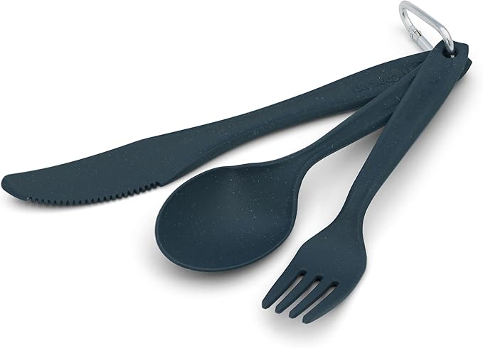 Coghlan’s Camp Cutlery Set – Lightweight, Durable & Eco-Friendly – Wheat Straw Bio-Infused – Full-Sized Knife, Fork & Spoon with Carabiner – BPA-Free, Dishwasher Safe Camping Utensils