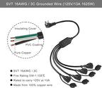 4 Way Outlet Splitter - Black 2-Pack 90-Degree Angled Flat Plug 1 to 4 Extension Cable Power Strip, 16/3 Gauge 1.5FT, 3 Prong Y Style Multi Outlet Splitter, Perfect for Wall Wart Adapters