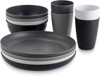12pcs Unbreakable Camping Dinner Set, 4 Person Set, Reusable, Microwave & Dishwasher Safe, Modern Durability, White, Gray, Dark Gray, Black