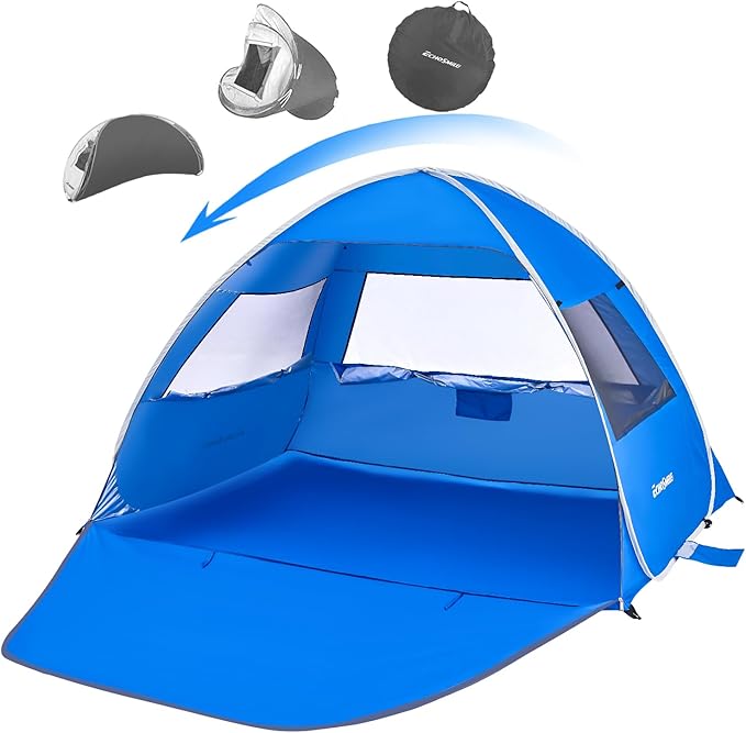 Pop Up Beach Tent for 4 Person with UPF 50+ Protection，Automatic Easy Setup Waterproof Beach Shade，Lightweight and Portable Beach Tent Sun Shelter - Dark Blue