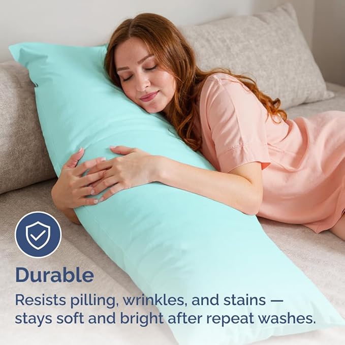Long Pillowcases - Body Pillow Cover - Long Pillow Insert for Sleeping, Side Sleepers - Soft & Breathable Body Pillow Case with Envelope Enclosure - Comfy and Machine Washable - 20" x 54" (Spa Blue)