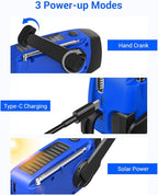 Esky Emergency Hand Crank Radio with 3 LED Flashlight, AM/FM/NOAA Portable Weather Radio with 2000mAh Power Bank Phone Charger, Solar Powered USB Rechargeable Radio for Indoor Outdoor Camping, Blue