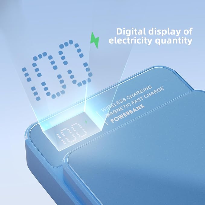 Magnetic Power Bank, 10000mAh Magnetic Portable Charger, 22.5W Wireless Power Bank, USB-C Fast Charging, LED Display Magnetic Battery Pack, Compatible for iPhone 17/16/15/14/13 Pro/Pro Max/Plus(Blue)