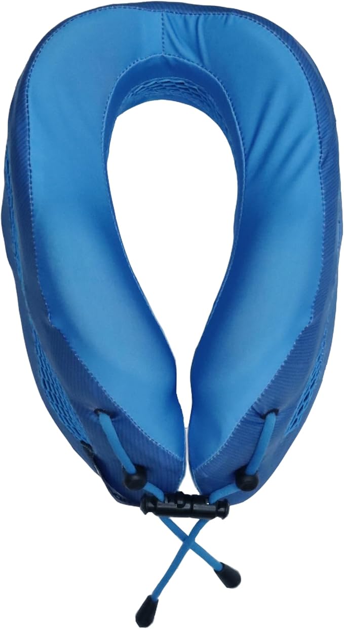Evolution Cool Travel Neck Pillow by Cabeau - Cooling Airflow Vents, Memory Foam Neck Support, and Adjustable Clasp - Comfort On-The-Go with Carrying Case - Airplane, Train, Car, and Gaming (Blue)
