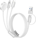 Temdan for Travel Vacation Essentials,3 in 2 USB C Cable for Apple Watch Charger/iPhone 17 Charger/Lightning,Multi Charging Cable Cord,Camping Essentials,Designed for iWatch &iPhone 16-12-5FT White