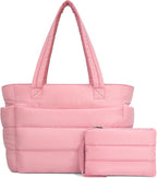 TOPDesign Puffer Tote Bag for Women, Lightweight Puffy Handbag with Compartments, Quilted Shoulder Bag for Work, Travel, Gym
