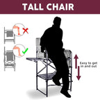 30" Tall Directors Chair with Side Table, 400LBS Bar Height Folding Camping Chair for Makeup Artists, Outdoor Events, Portable Foldable Chair with Cup Holder & footrest - Gray/Black