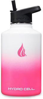 HYDRO CELL Stainless Steel Insulated Water Bottle with Straw - For Cold & Hot Drinks - Metal Vacuum Flask with Screw Cap and Modern Leakproof Sport Thermos for Adults (White/Pink 64oz)