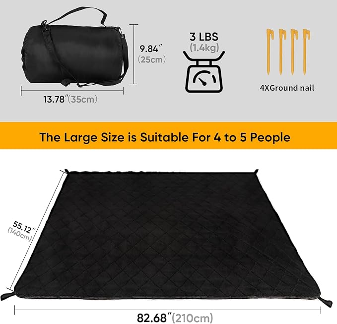 Northroad Waterproof Camping Blanket with Sherpa Lining, Large Windproof Outdoor Blanket for Cold Weather, Light Weight and Warm for Picnic, Stadium, Dog, Concert, 55"x82" (Black, 1PCS)