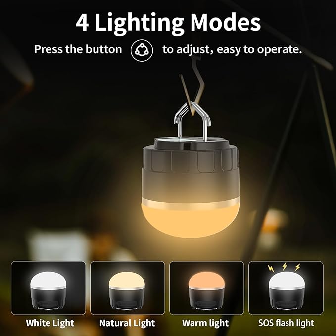 LED Camping Lantern Rechargeable, 1000LM Portable Tent Light with 3 Color Lighting Modes, Power Bank, Waterproof, Mini Flashlight with Magnetic Base for Emergency, Power Outages, Hiking, Home