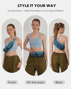 WATERFLY Small Crossbody Fanny Pack: 5 Pocket Slim Lightweight Waist Belt Hip Bag for Women Men Water Resistant Chest Pouch for Travel Hiking Running Walking Fit All Phones - Peacock Blue