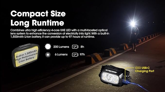 Nitecore NU30 500 Lumen LED Rechargeable Headlamp with White and Red Beams