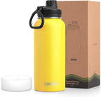 koodee Insulated Water Bottle, 32 oz Stainless Steel Double Wall Vacuum Wide Mouth Sport Bottle with Leakproof Spout Lid (Yellow)