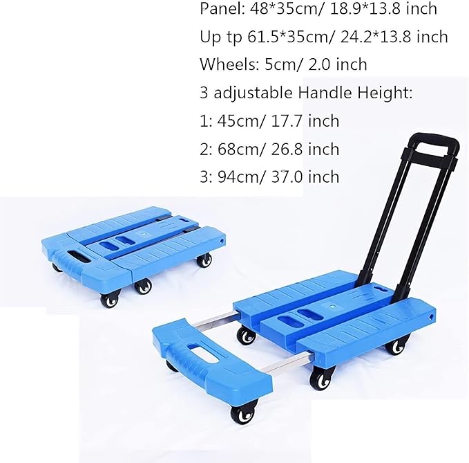 Folding Hand Truck Trolley Cart with Extendable Handle for Office and Luggage Moving, Compact and Portable 6-Wheel Design