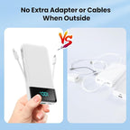 YHO Portable Charger 13800mAh for iPhone with Built-in Cables & AC Wall Plug,5-in-1 USB-C Power Bank,LCD Display External Battery Pack Phone Charger Compatible with iPhone 16/15/14,Android (White)