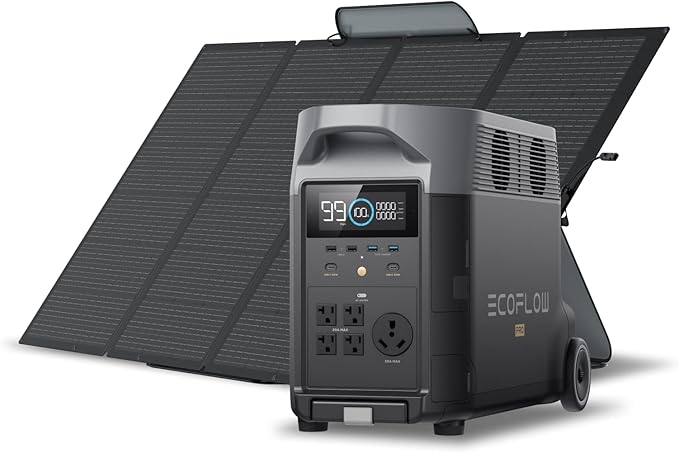 EF ECOFLOW Solar Generator 120V/3.6KWh DELTA Pro with 400W Portable Solar Panel, 23% High Efficiency, 5 AC Outlets, 3600W Portable Power Station for Home Backup Outdoors Camping RV Emergency