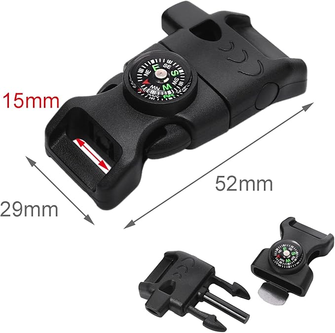 6Pack Assorted 5/8 Inch Compass Whistle Buckles Plastic Paracord Bracelet Outdoor Camping Emergency Survival Travel Kits