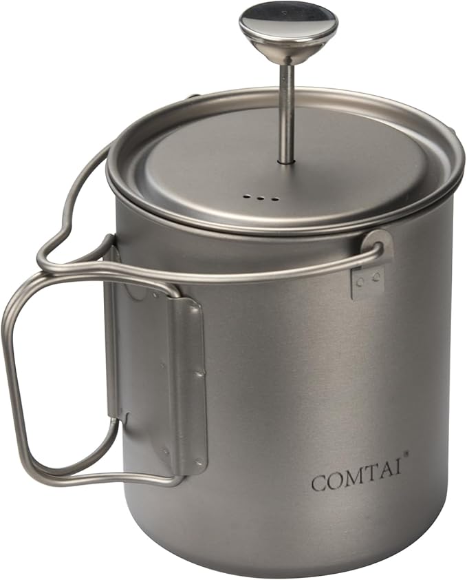 Titanium French Press Pot 750mL/25 fl oz Coffee Maker Camping with Lid and Filter Titanium French Press Cup Backpacking for Outdoor Hiking Camp