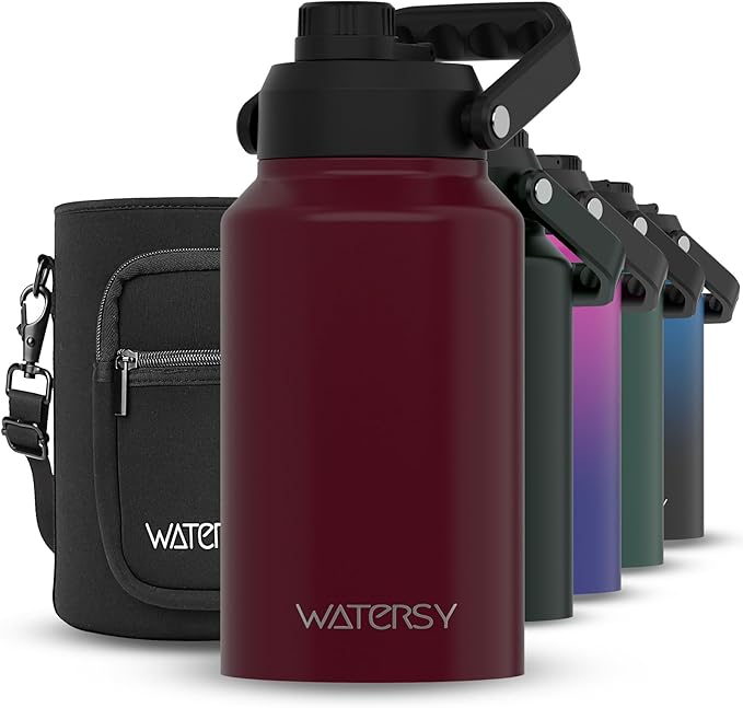 WATERSY 2/3 Gallon Water Bottle Insulated(Cold for 48 Hrs),BPA Free&Leak Proof,87oz Stainless Steel Water Jug/Flask,Big thermo,Large Water Bottle with Handle for Gym,Hiking,Camping,Brick Red