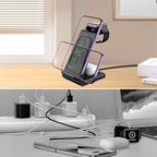 3-in-1 Magnetic Wireless Charger – Fast Charging Dock for iPhone, Apple Watch & AirPods – Foldable Stand with USB-C Cable (Black)