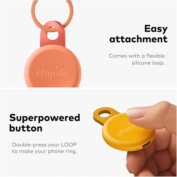 Chipolo LOOP - Rechargeable Bluetooth Tracking tag, Item Locator for Keys & Bags, Compatible with Apple Find My or Find Hub on Android, Out of Range Alerts for Android & Call Your Phone