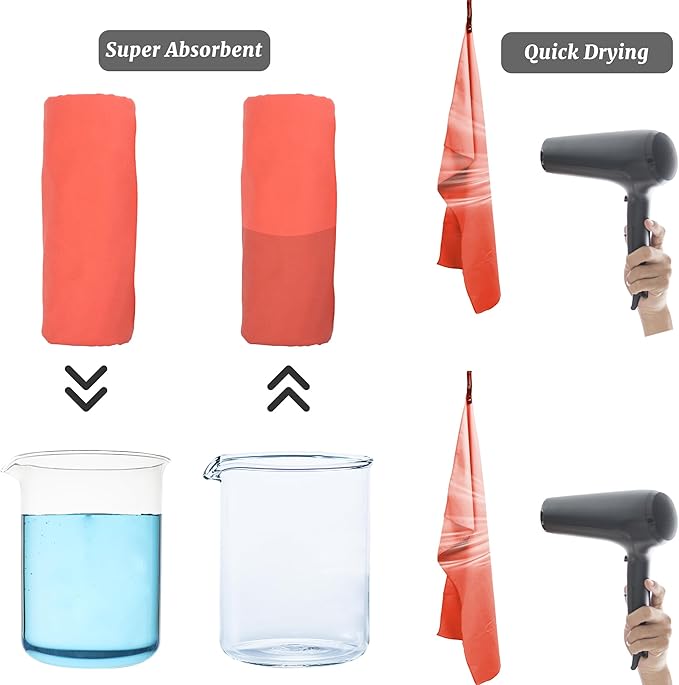 Rainleaf 2 Pack Microfiber Quick Dry Travel Towel, Super Absorbent Ultra Compact Lightweight Camping Towel for Gym, Hiking, Pool, Yoga - Brick Red