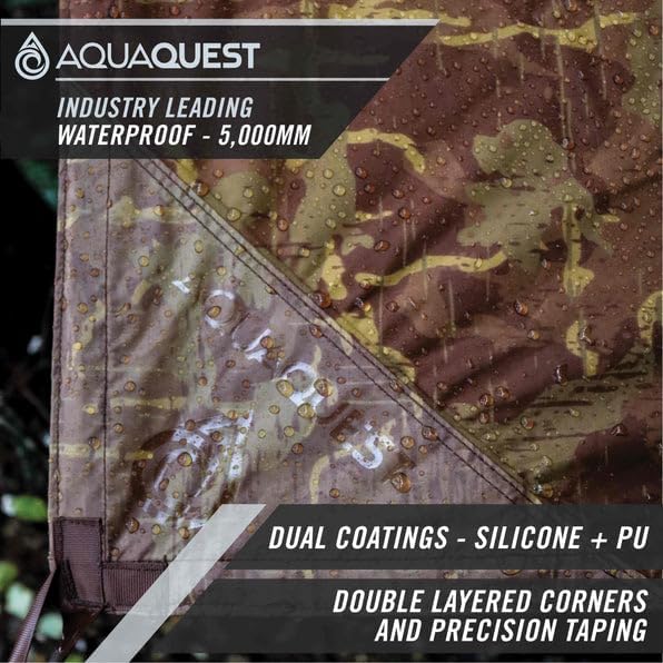 AquaQuest Safari Tarp – Lightweight Waterproof (5,000mm) Seam-Taped Ripstop Rain Fly for Backpacking, Thru-Hiking & Hammock Camping