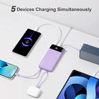 Power Bank 10000mAh Portable Charger with 4 Built-in Cables, Type-C in & Out Phone Charger, External Battery Charger Pack & Travel Essential for iPhone 16/15/14, Samsung, iPad, Android